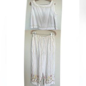 Carol Anderson California white embroidered linen two piece Large